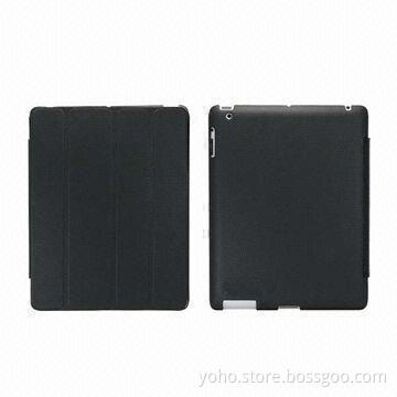 Ultra-thin PC Cases with Smart Cover for iPad 3 Black Color, Made of Rubber Leather Material